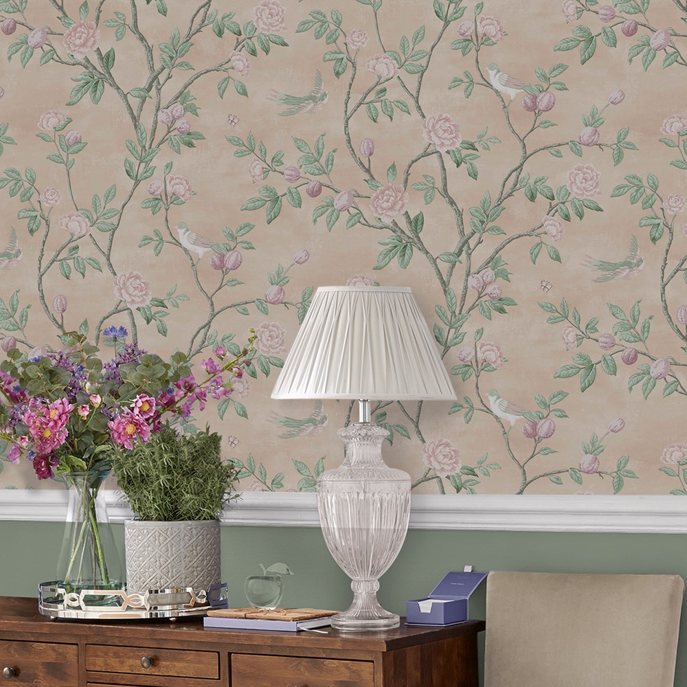Eglantine Floral Wallpaper 113372 by Laura Ashley in Blush Pink